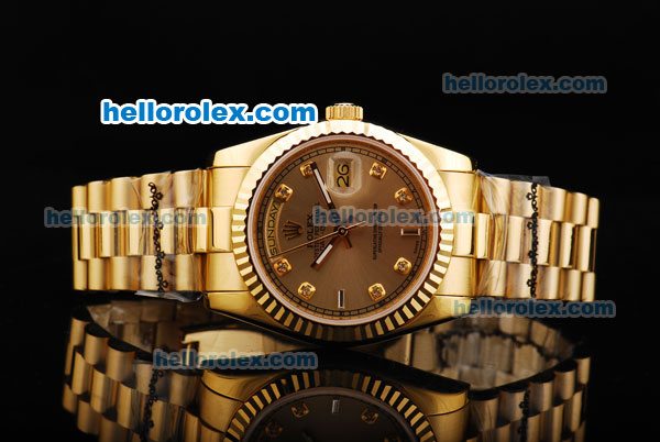 Rolex Day-Date Automatic Movement Full Gold with Khaki Dial and Diamond Markers - Click Image to Close